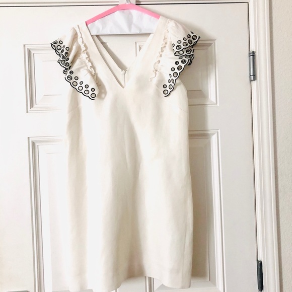 J Crew 🤍🖤 Eyelet Flutter Shoulder Dress - Picture 5 of 6